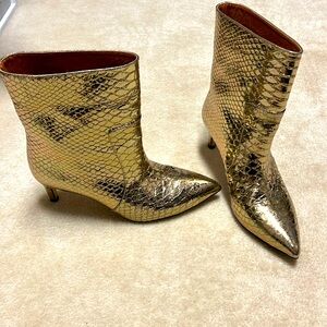 Paris Texas 36 snake embossed leather metallic gold ankle boot booties